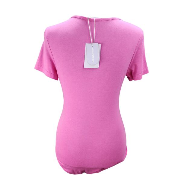 NWT Mangopop Womens Bodysuit Small Pink Crossover V Neck Cap Sleeve Top - Picture 6 of 12